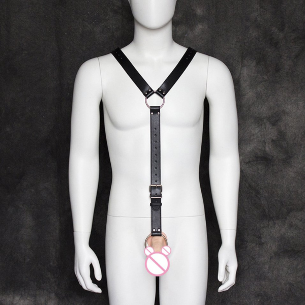 Arnês Masculino Em Couro Preto Com Anel 5 cm Peniano e Regulagem