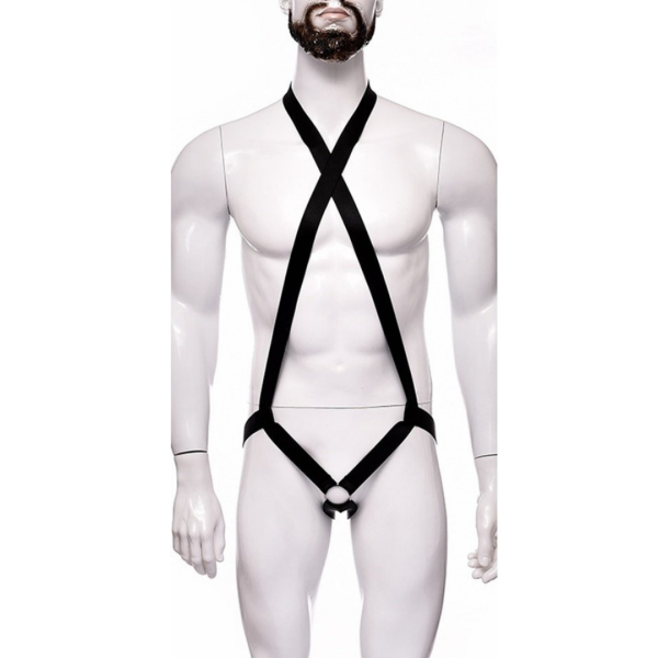 Arreio Arnês Masculino em Elástico Preto Com Anel 4 Cm Peniano