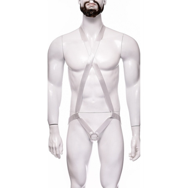 Arreio Arnês Masculino em Elástico Branco Com Anel 4,5 Cm Peniano