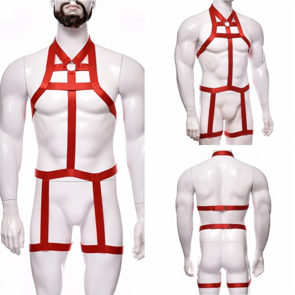 Arreio Masculino Em Elástico Vermelho Arnês Corpo Inteiro - Image 4