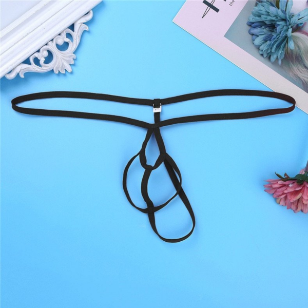 Anel Peniano e Cueca Tanga Fio Dental Masculina Jockstrap Preta - Image 5