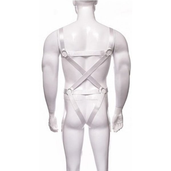 Arreio Masculino Completo Arnês em Elástico Branco Cinto e Peitoral - Image 2