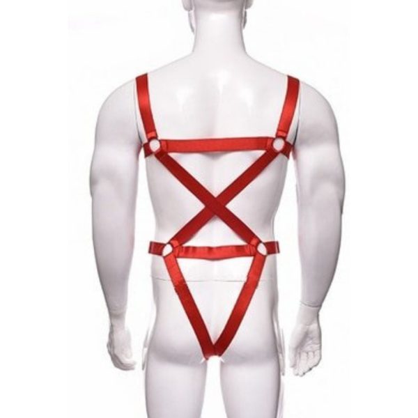 Arreio Masculino Completo Arnês em Elástico Vermelho Cinto e Peitoral - Image 2