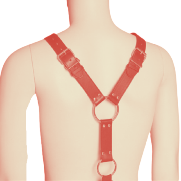 Arnês Masculino Em Couro Vermelho Com Anel Peniano 6 cm e Regulagem - Image 3