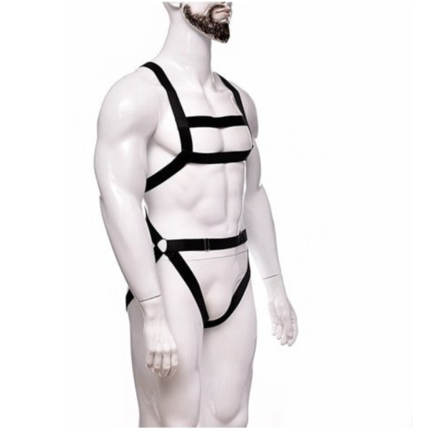 Body Arnês Masculino em Elástico Preto Com Cinto e Peitoral - Image 2