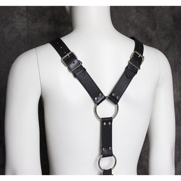 Arnês Masculino Em Couro Preto Com Anel Peniano e Regulagem - Image 5