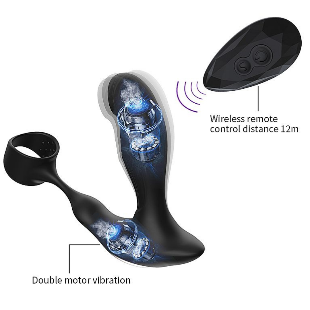 Vibrador Estimulador de Próstata Com Anel Peniano 7 Vibrações 2 Motores - Imagem 7