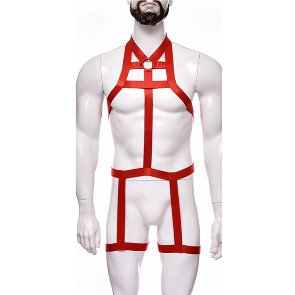 Arreio Masculino Em Elástico Vermelho Arnês Corpo Inteiro