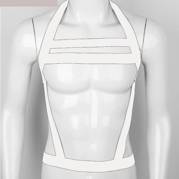 Suspensório Arnês Masculino em Elástico Branco Com Cinto