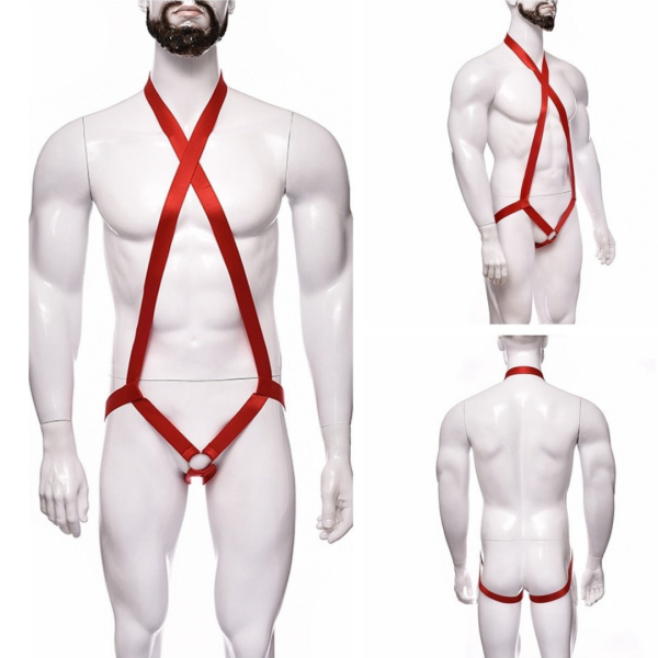 Arreio Arnês Masculino em Elástico Vermelho Com Anel 4,5 Cm Peniano - Image 4