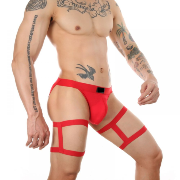 Cueca Jockstap Sexy com Elásticos Vermelha e Perneira