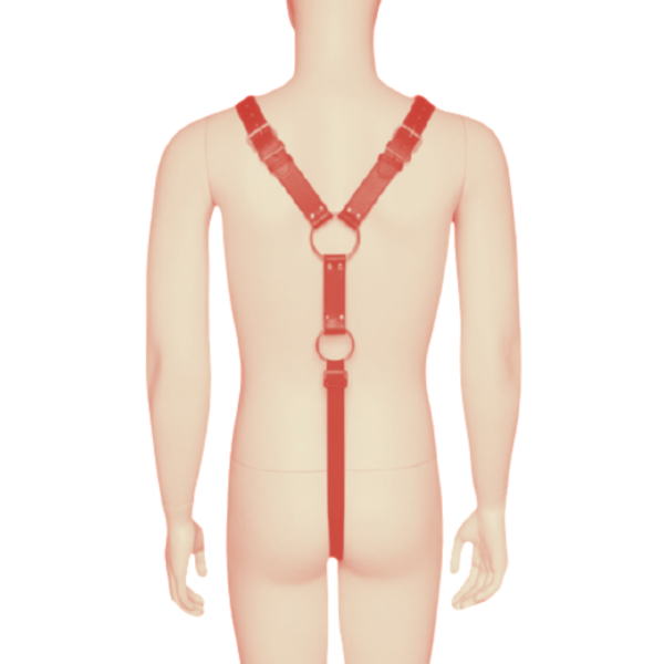 Arnês Masculino Em Couro Vermelho Com Anel Peniano 6 cm e Regulagem - Image 2