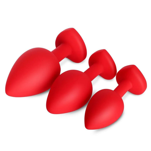 Kit Plug Anal Coração 3 Tamanhos em Silicone Vermelho Com Pedra - Image 5