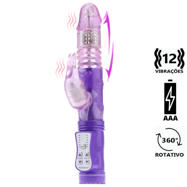 Vibrador Rabbit Vai e Vem, Rotativo 12 Vibrações á Pilha