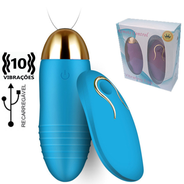 Vibrador Bullet Azul Controle Sem Fio 10 Vibrações - USB