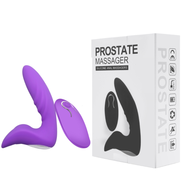 Estimulador de Próstata em Silicone Preto Com Controle 12 Vibrações