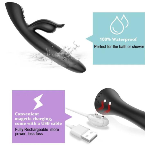Estimulador Duplo Vibrador Ponto G e Clitóris Preto Recarregável 12 Vibrações - Image 7