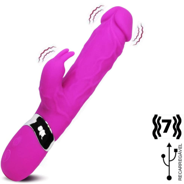Vibrador com Estimulo de Clitóris 7 Vibrações Recarregável