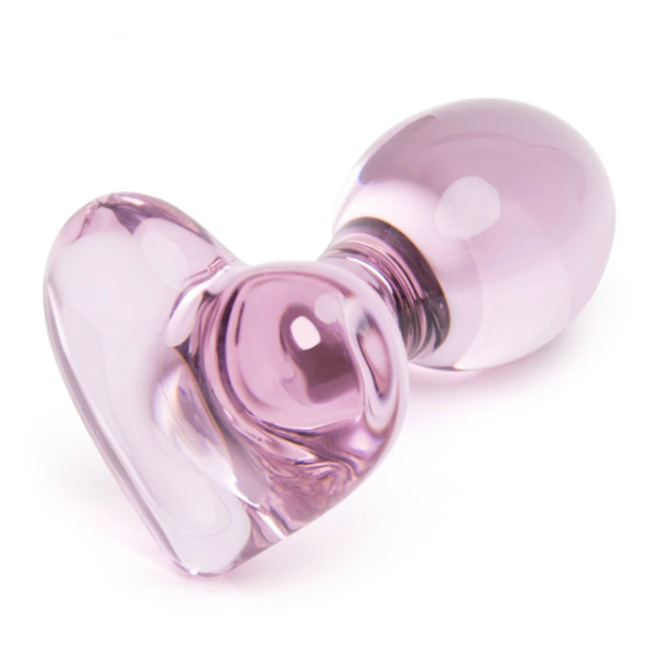 Penetrador Anal Com Plug de Vidro Rosa Com Base de Coração - Image 4