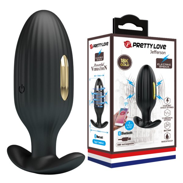 Plug Anal Silicone Jefferson Com Vibrador e Shock Via Aplicativo