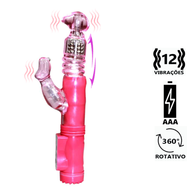 Vibrador Vai e Vem e Rotativo 12 Vibrações á Pilha