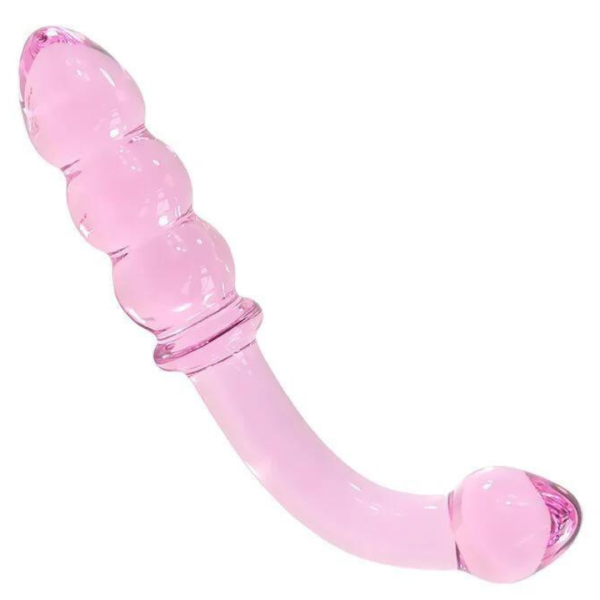 Plug Anal Curvo Feito em Vidro Ponta Com Esferas 18x3 Cm