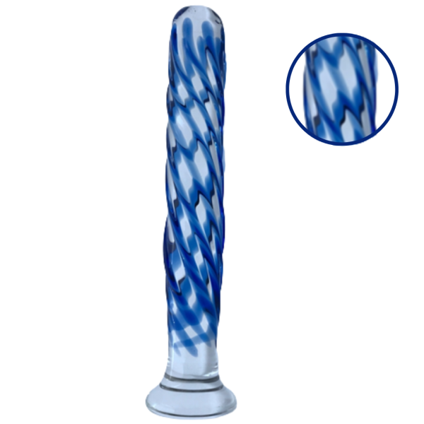 Plug Anal Em Vidro Com Com Espiral Azul 14 x 2 Cm