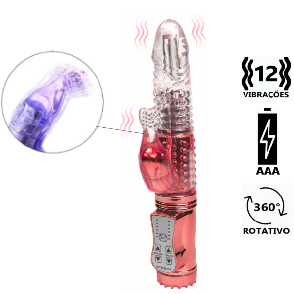 Vibrador Vermelho Rotativo Com Estimulador Rabbit A Pilha