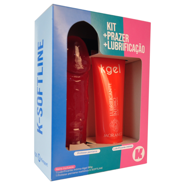 Kit Pênis Realístico Aroma Morango 15,5 + Lubrificante 80G