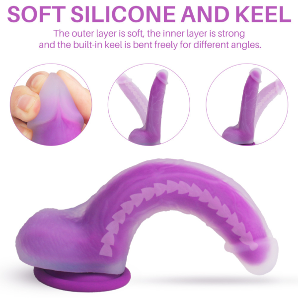 Pênis Dildo Com Ventosa e Camada Transparente Vertebras Roxo - Image 5