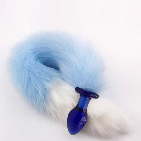 Plug Anal Rabo de Raposa Azul Com Plug de Vidro 10 x 3,8 Cm