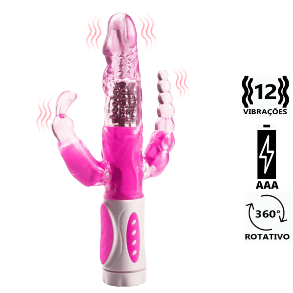 Vibrador Rabbit Rotativo Vibração Triplo 12 Vibração á Pilha