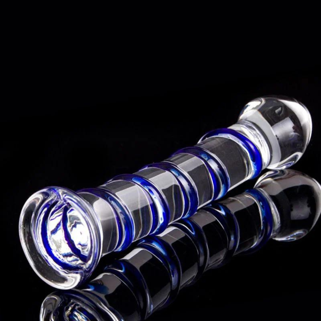 Plug Anal de Vidro Com Base e Veias Azul No Corpo 17 x 3,5 Cm - Imagem 2