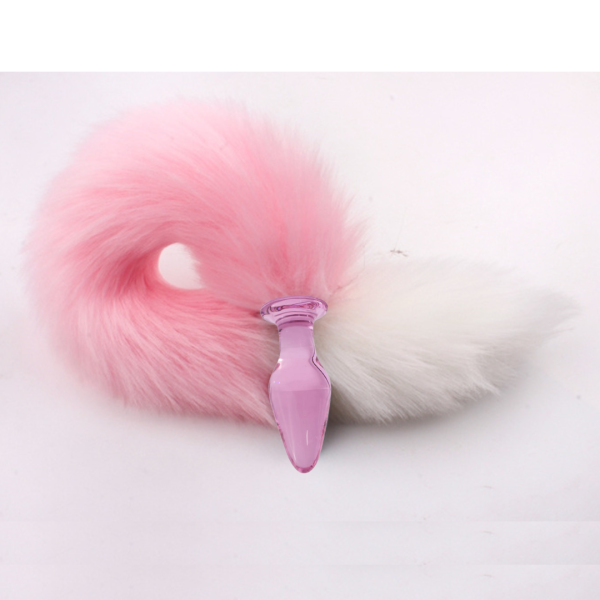 Plug Anal Rabo de Raposa Rosa Com Plug de Vidro 10 x 3,8 Cm