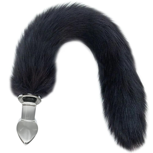 Plug Anal Rabo de Raposa Preto Com Plug de Vidro 10 x 3,8 Cm