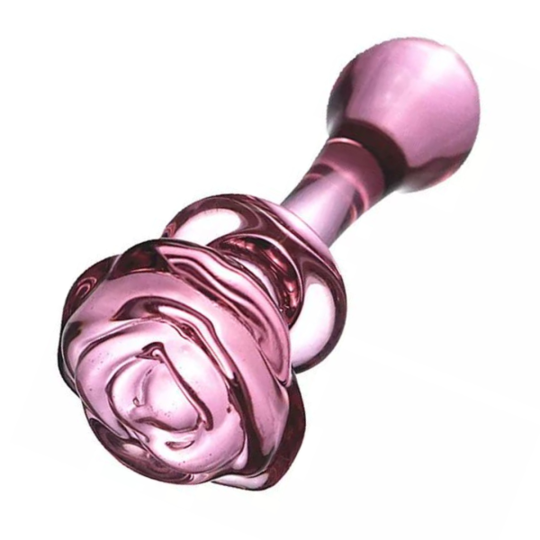 Plug Penetrador Anal em Vidro Rosa Com Botão de Flor 13,7x3,5 Cm - Image 4