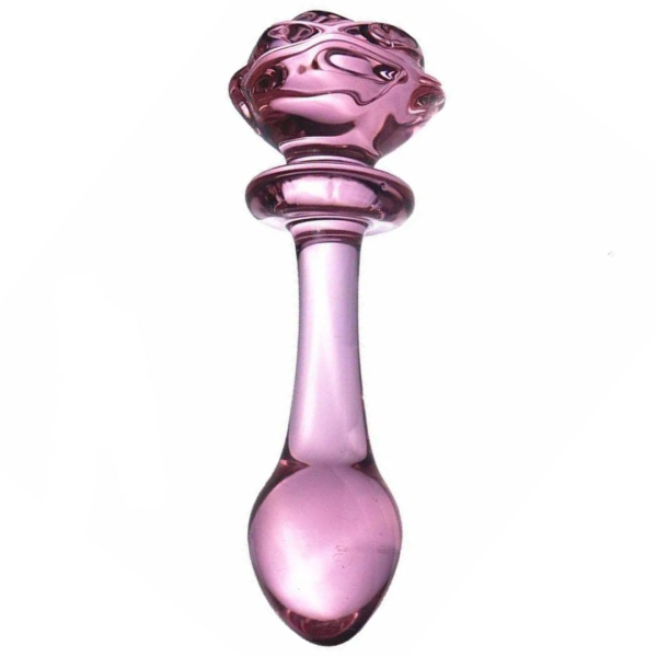 Plug Penetrador Anal em Vidro Rosa Com Botão de Flor 13,7x3,5 Cm
