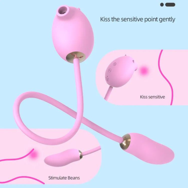 Vibrador Com Sugador Estimulador de Clitóris Silicone Rosa - Image 2