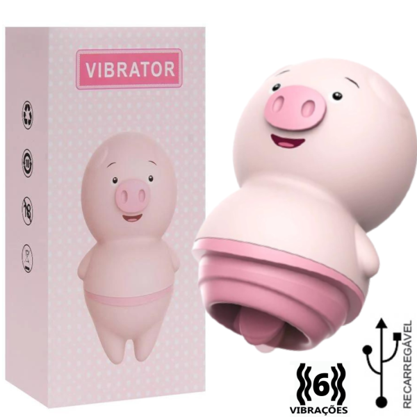 Vibrador Porquinho Com Língua Massageadora 6 Vibrações - USB
