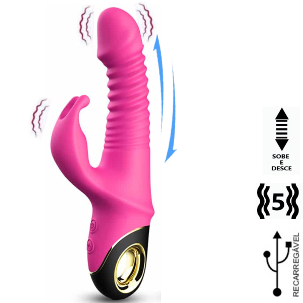 Vibrador Vai e Vem Rabbit Com Corpo Ondulado Recarregável