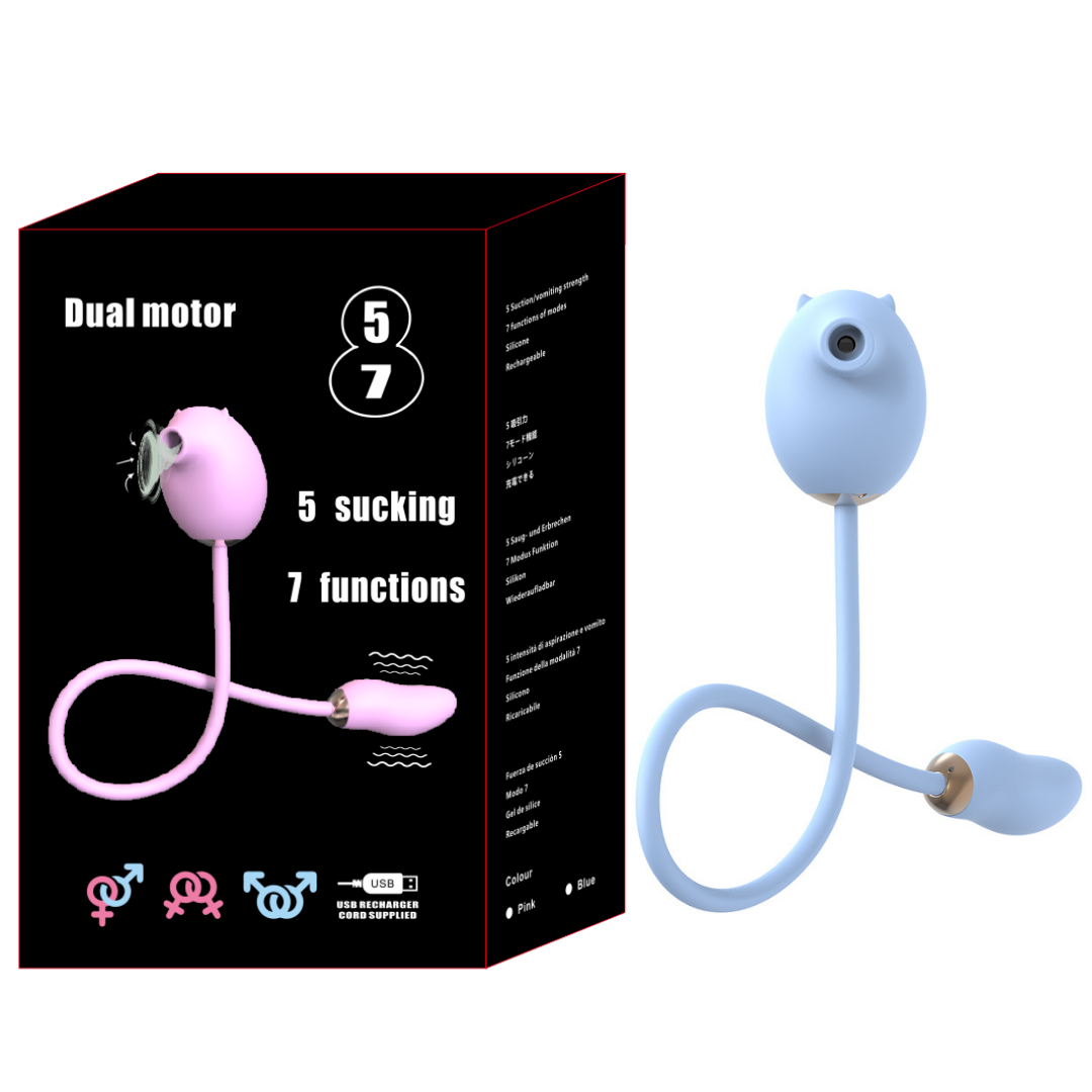 Vibrador Com Sugador Estimulador de Clitóris Silicone Azul 7 Vibrações