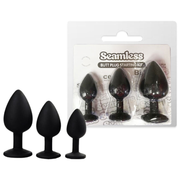 Kit Com 3 Plugs Anais em Silicone com Pedra Seamless Butt