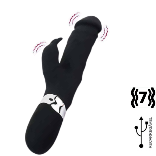 Vibrador de Ponto G e Clitóris Preto 7 Vibração Recarregável