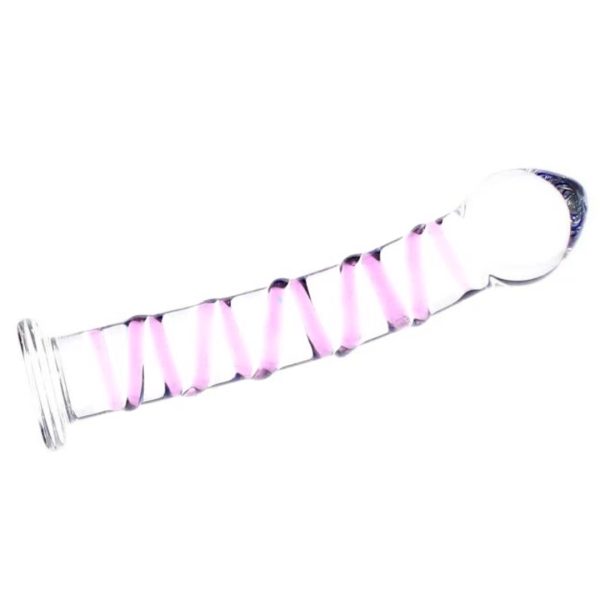 Plug Anal de Vidro Com Base e Veias Rosa No Corpo 17 x 3,5 Cm