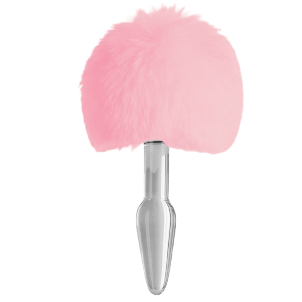 Plug Anal De Vidro Com Pompom Na Base em Pelúcia 10 x 2,5 Cm