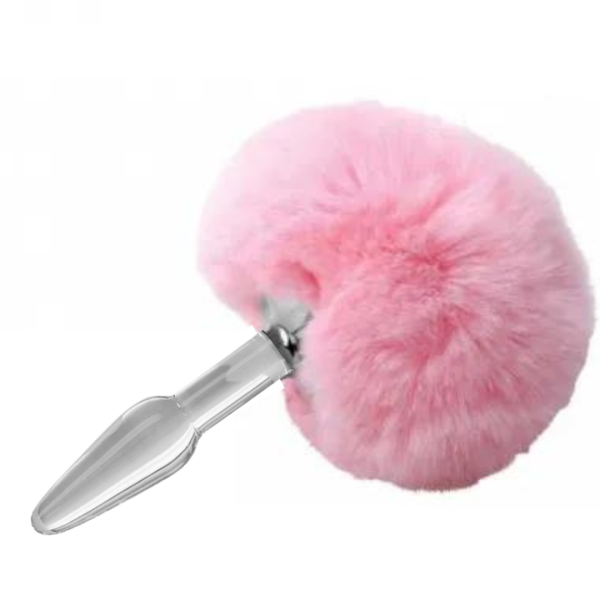 Plug Anal De Vidro Com Pompom Na Base em Pelúcia 10 x 2,5 Cm - Image 2