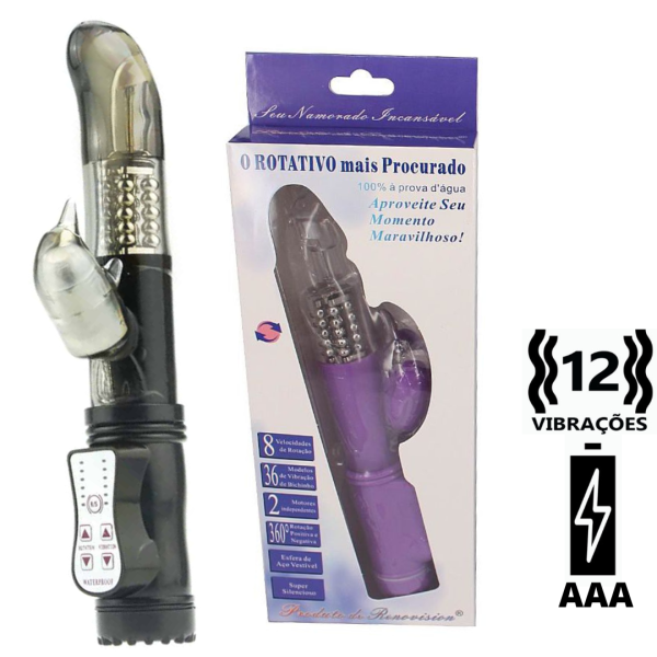 Vibrador Rotativo Ponto G em Jelly Preto com 12 Velocidades
