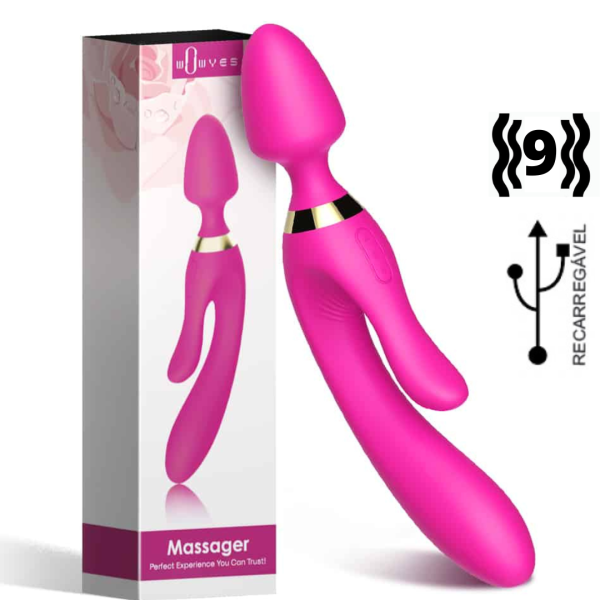 Vibrador Varinha Magica Duplo Recarregável com 9 Vibração