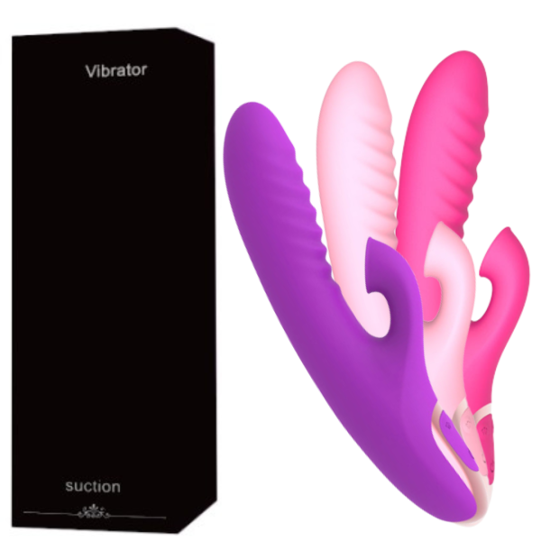 Vibrador Duplo Com Sugador Estimulador Ponto G e Clitóris 12 Vibrações