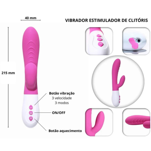 Vibrador Com Aquecimento Estimulador Ponto G e Clitoris USB - Image 3